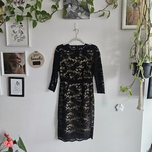 Vintage Black Lace Moda International Dress With 100% Silk Lining
